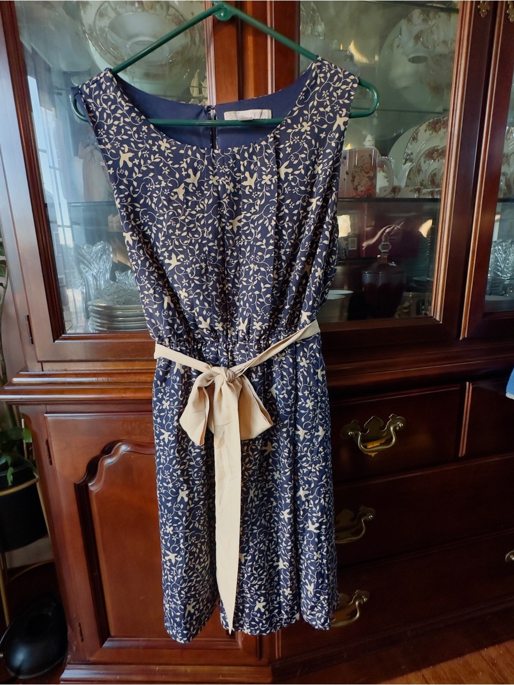Forever 21 Navy Floral Midi Dress with Cream Tie